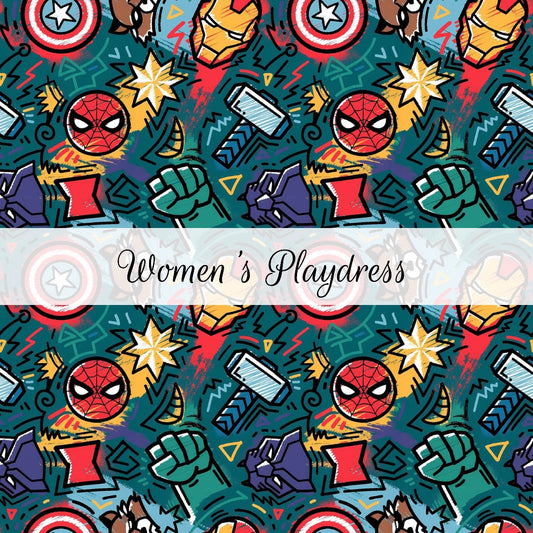 Cartoon Super Heroes | Women's Playdress | True North Summer